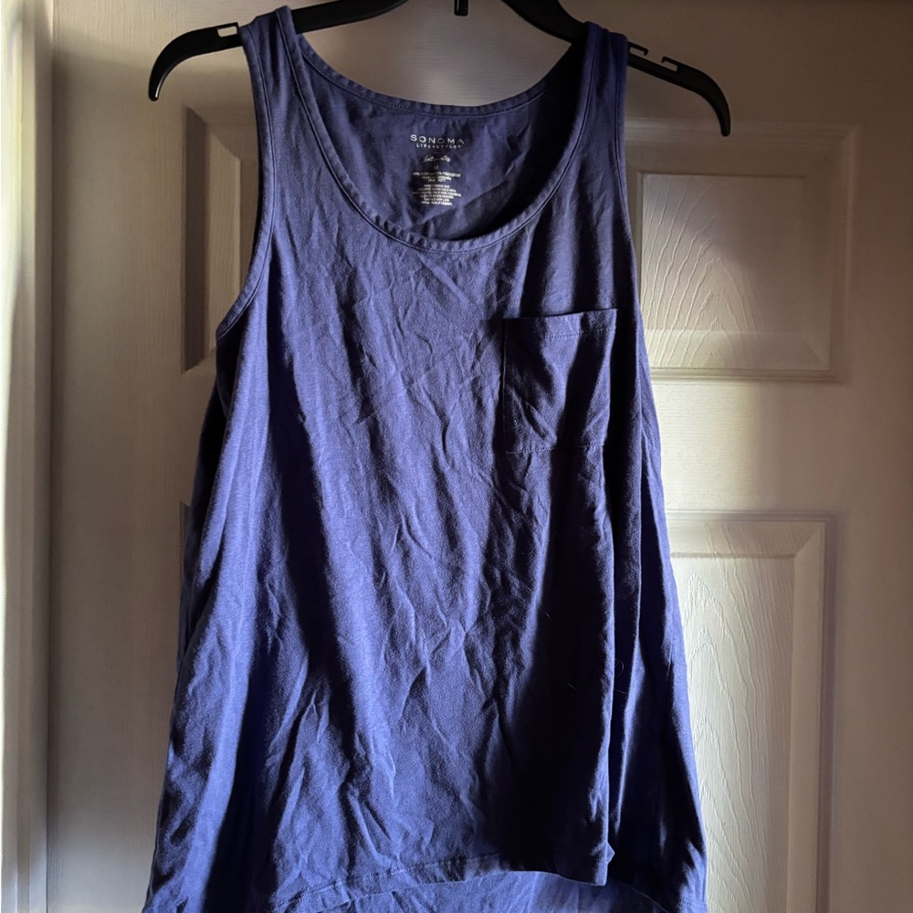 Sonoma Deep Navy Scoop Neck Tank with Chest Pocket